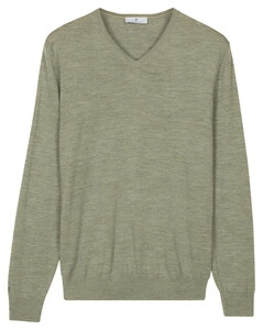 Thomas Maine Fine Merino V-Neck Single Knit Pullover Soft Green