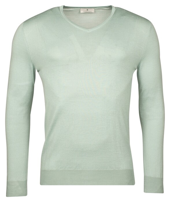 Thomas Maine Fine Merino V-Neck Single Knit Trui Soft Mint
