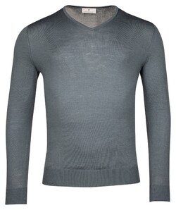 Thomas Maine Fine Merino V-Neck Uni Single Knit Trui Grijsblauw