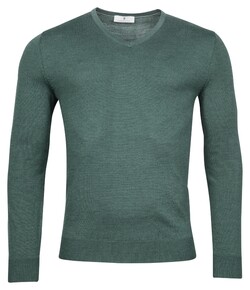 Thomas Maine Fine Merino V-Neck Uni Single Knit Trui Pine Green
