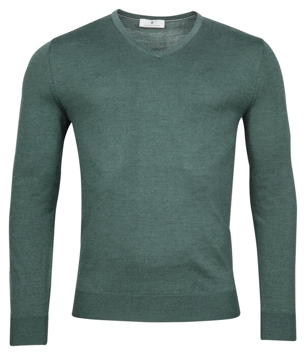 Thomas Maine Fine Merino V-Neck Uni Single Knit Trui Pine Green