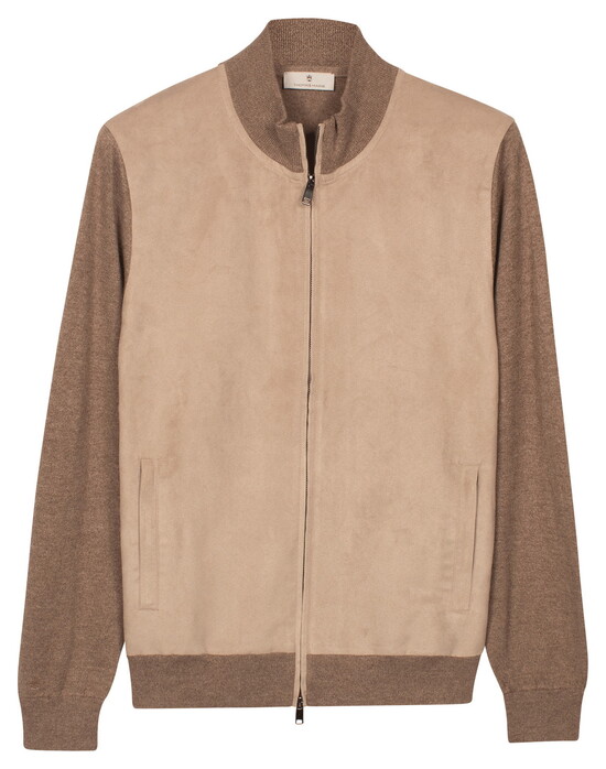 Thomas Maine Front Suedine Cardigan Zip Vest Taupe