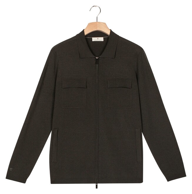 Thomas Maine Full Two-Way Zip Half Milano Knit Double Chest Pocket Vest Donker Groen