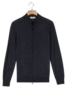 Thomas Maine Full Two-Way Zip Single Knit Merino Wool Subtle Color Mélange Cardigan Indigo