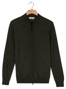 Thomas Maine Full Two-Way Zip Single Knit Merino Wool Subtle Color Mélange Vest Donker Groen
