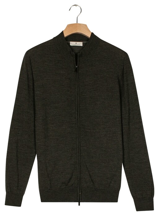 Thomas Maine Full Two-Way Zip Single Knit Merino Wool Subtle Color Mélange Vest Donker Groen