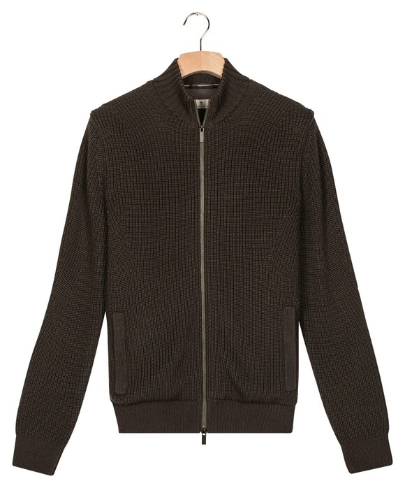 Thomas Maine Full Two-Way Zip With Lining Half Cardigan Rib Knit Vest Donker Groen