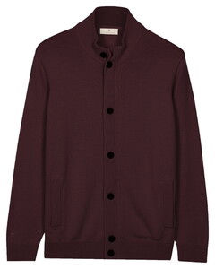 Thomas Maine Full Zip And Button Single Knit Easy Care Merino Wool Cardigan Aubergine