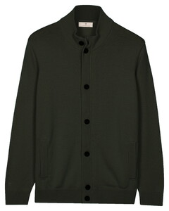 Thomas Maine Full Zip And Button Single Knit Easy Care Merino Wool Cardigan Green Melange