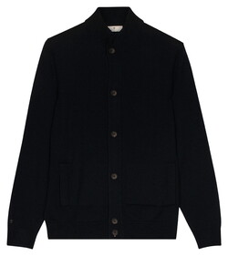 Thomas Maine Full Zip And Button Single Knit Easy Care Merino Wool Cardigan Navy