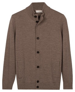 Thomas Maine Full Zip And Button Single Knit Easy Care Merino Wool Vest Taupe Melange