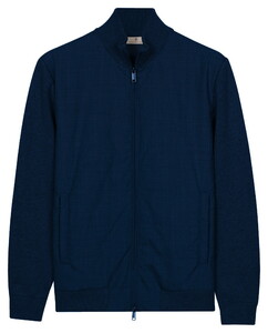 Thomas Maine Full Zip Front Subtle Check Woven Wool Mix Vest Navy
