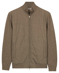 Thomas Maine Full Zip Front Subtle Check Woven Wool Mix Vest Taupe