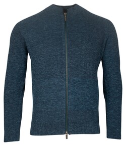 Thomas Maine Full Zip Merino Linen Half Cardigan Knit Indigo