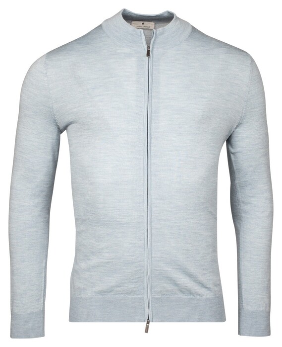 Thomas Maine Full Zip Single Knit Luxury Fine Merino Vest Licht Blauw