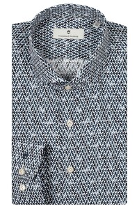 Thomas Maine Geometric Pattern Poplin Roma Modern Kent Overhemd Navy-Wit