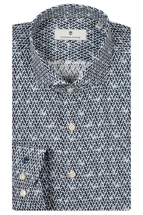 Thomas Maine Geometric Pattern Poplin Roma Modern Kent Overhemd Navy-Wit