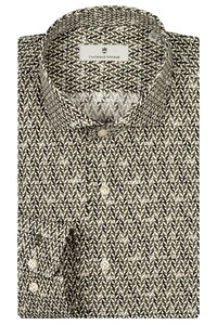 Thomas Maine Geometric Pattern Poplin Roma Modern Kent Overhemd Olive-White