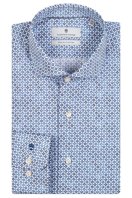 Thomas Maine Geometric Pattern Roma Modern Kent Two-Ply Cotton Overhemd Blauw