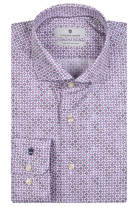 Thomas Maine Geometric Pattern Roma Modern Kent Two-Ply Cotton Overhemd Mauve