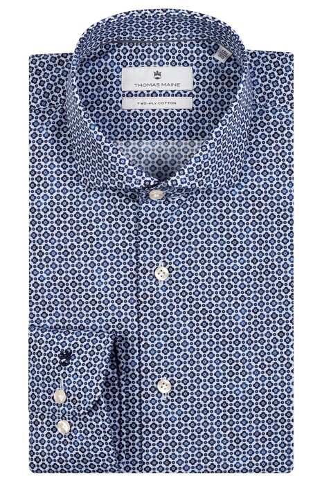 Thomas Maine Geometric Pattern Roma Modern Kent Two-Ply Cotton Overhemd Navy