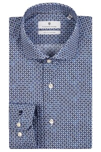 Thomas Maine Geometric Pattern Roma Modern Kent Two-Ply Cotton Shirt Navy