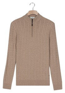 Thomas Maine Half Zip Allover Cable Knit Luxury Merino Cashmere Trui Caramel