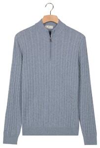 Thomas Maine Half Zip Allover Cable Knit Luxury Merino Cashmere Trui Licht Blauw