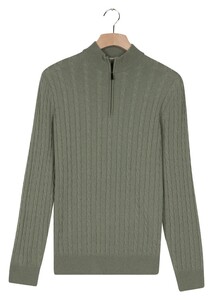 Thomas Maine Half Zip Allover Cable Knit Luxury Merino Cashmere Trui Licht Groen