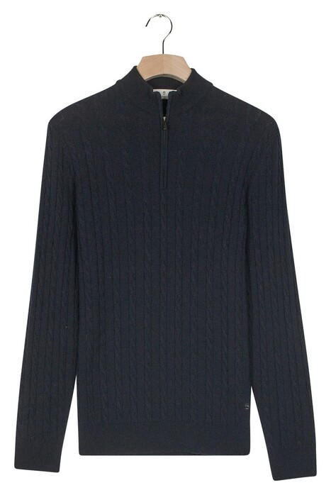Thomas Maine Half Zip Allover Cable Knit Luxury Merino Cashmere Trui Navy