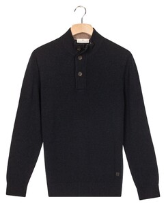 Thomas Maine Half Zip Buttons Fine Lambswool Single Knit Pullover Navy