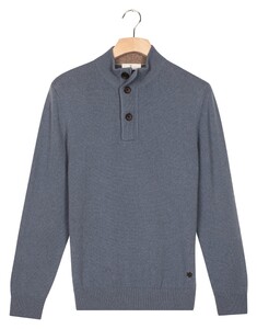Thomas Maine Half Zip Buttons Fine Lambswool Single Knit Pullover Storm Sky