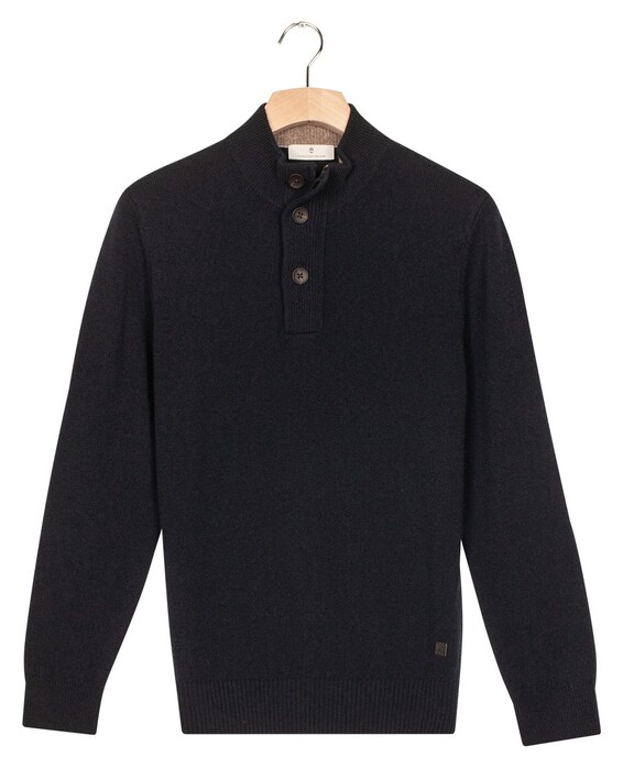 Thomas Maine Half Zip Buttons Fine Lambswool Single Knit Trui Navy