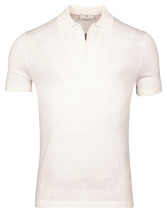 Thomas Maine Half Zip Collar Single Knit Fine Merino Short Sleeve Polo Ecru