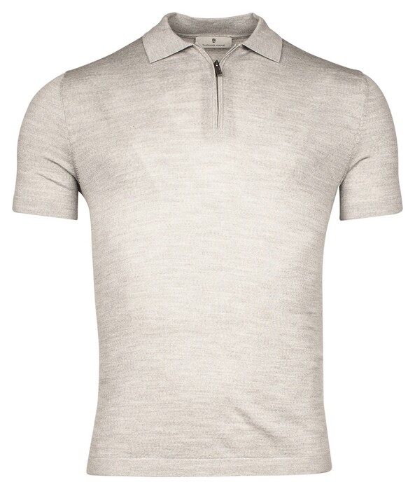 Thomas Maine Half Zip Collar Single Knit Fine Merino Short Sleeve Polo Licht Grijs