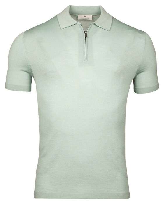 Thomas Maine Half Zip Collar Single Knit Fine Merino Short Sleeve Polo Soft Mint