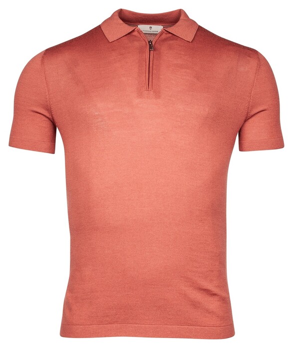 Thomas Maine Half Zip Collar Single Knit Fine Merino Short Sleeve Polo Terra