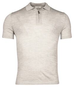 Thomas Maine Half Zip Collar Single Knit Fine Merino Short Sleeve Poloshirt Light Grey