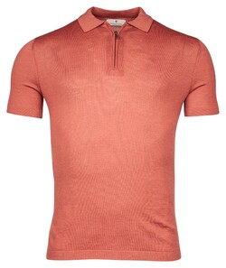Thomas Maine Half Zip Collar Single Knit Fine Merino Short Sleeve Poloshirt Terra