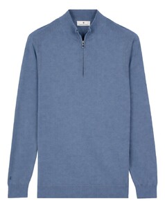 Thomas Maine Half Zip Fine Lyocell Cotton Silk Single Knit Pullover Storm Blue