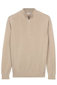 Thomas Maine Half Zip Fine Lyocell Cotton Silk Single Knit Trui Kitt