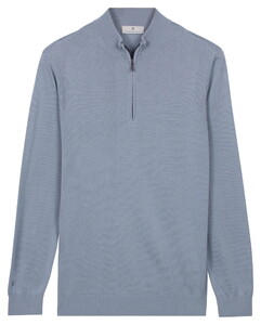 Thomas Maine Half Zip Fine Lyocell Cotton Silk Single Knit Trui Licht Blauw