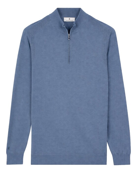 Thomas Maine Half Zip Fine Lyocell Cotton Silk Single Knit Trui Storm Blue