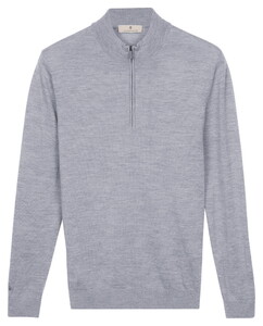 Thomas Maine Half Zip Fine Merino Single Knit Trui Ice Blue