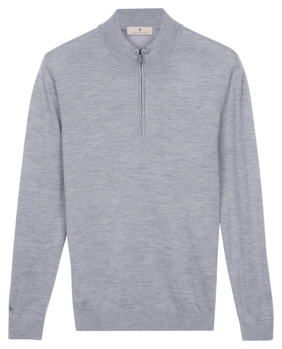 Thomas Maine Half Zip Fine Merino Single Knit Trui Ice Blue