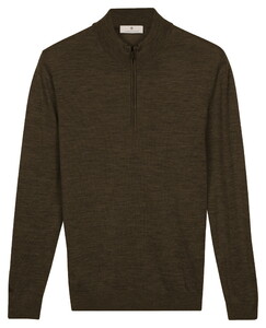 Thomas Maine Half Zip Merino Wool Single Knit Trui Bruin