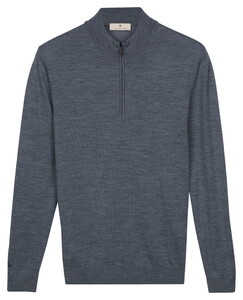 Thomas Maine Half Zip Merino Wool Single Knit Trui Dark Denim