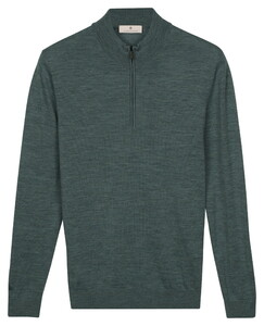 Thomas Maine Half Zip Merino Wool Single Knit Trui Donker Groen