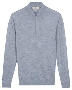 Thomas Maine Half Zip Merino Wool Single Knit Trui Licht Blauw