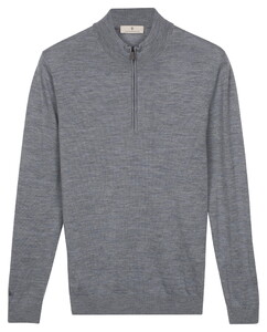 Thomas Maine Half Zip Merino Wool Single Knit Trui Light Denim Melange